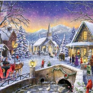 Christmas village glow diamond art